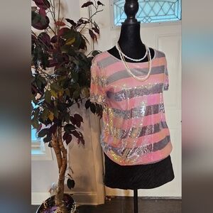 Forever 21 Sequin Embellished Top, Short Sleeves Size Medium
